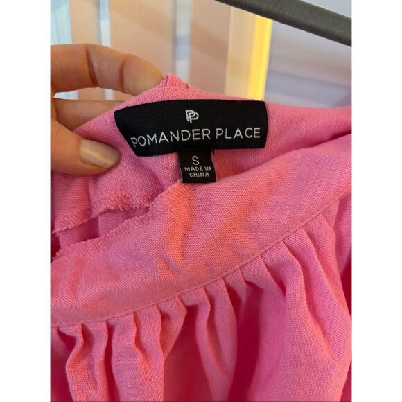 NWOT Pomander Place Flamingo Pink Florencia linen One Shoulder Dress, Small $168 - Picture 5 of 8